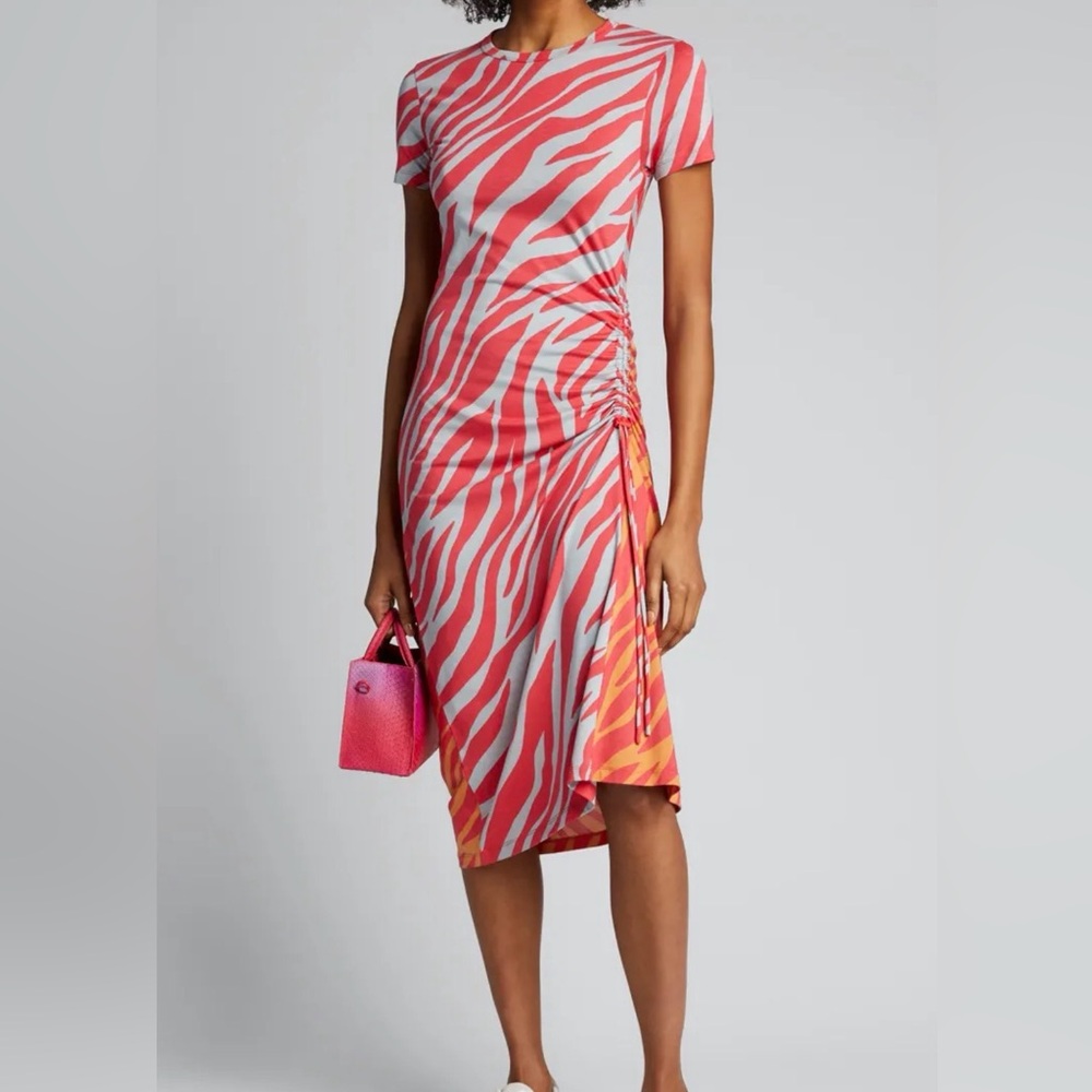 rag & bone Red and Orange Zebra Print Midi Dress